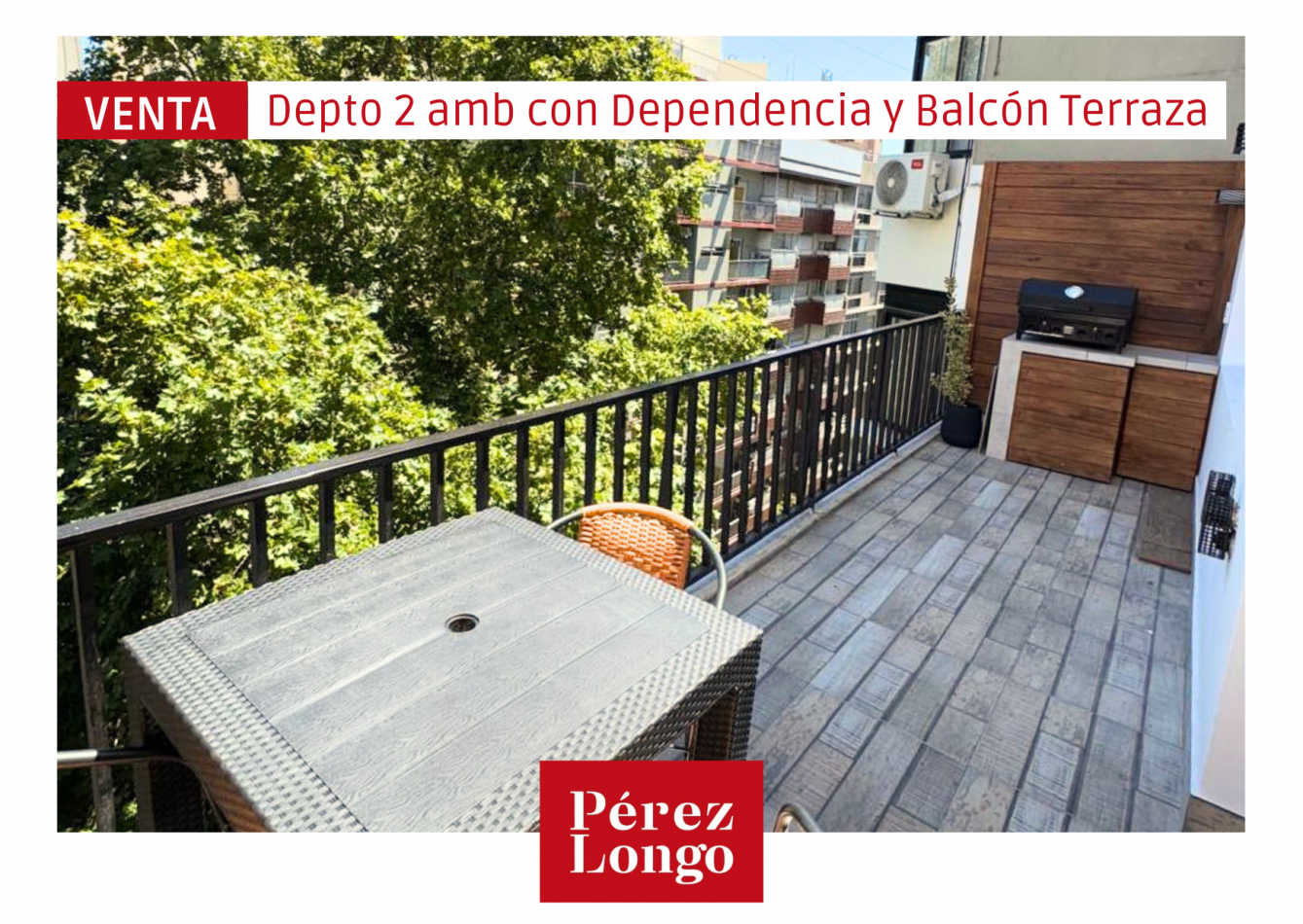 Departamento 2 ambientes con dependencia y balcon terraza con parrilla